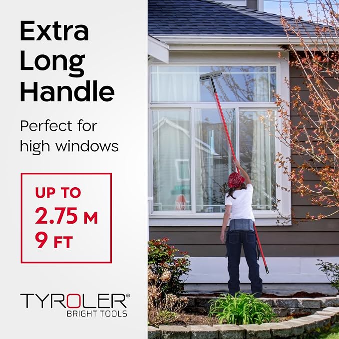 Tyroler Window Squeegee with Extension Pole 12"-110" | 100% Silicone Head | | 7-Part Windows Washing Kit with Extension Pole | Professional Windows Squeegee for Home & High Glass | Window Cleaner Tool