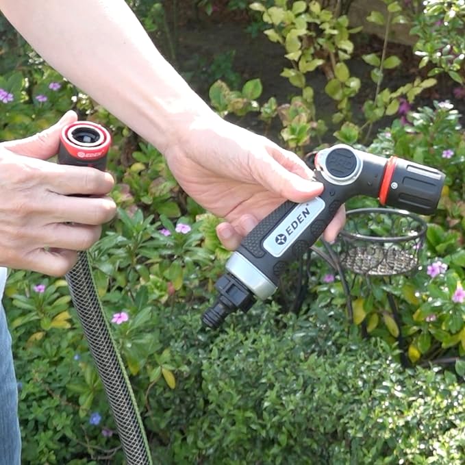 Eden PRO 94827 Metal Thumb Control 4-Pattern Turbo Nozzle | Heavy-Duty Hose Sprayer for Garden, Lawn, Plants, Outdoor Cleaning, Durable Aluminum Core, Quick Connect Set Bundle