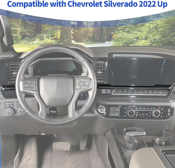 for Silverado Dashboard Panel Trim Compatible with Chevy Silverado 2022 2023 2024 Carbon Fiber Interior Accessories 2pcs