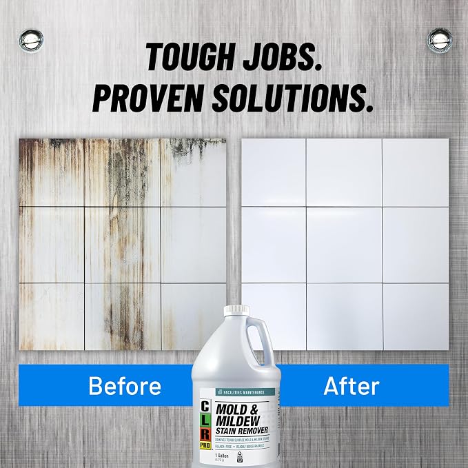 CLR PRO Heavy Duty Bleach-Free Mold & Mildew Stain Remover - Works on Tile, Wood, Concrete, Glass, and More, 1 Gallon Bottle