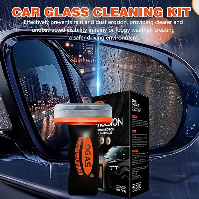2PCS Glass Emulsion Cleaner & Glass Oil Film Remover for Cars – Roll-On Glass Guard with Brush,Handle Oil Film Remover&Windshield Cleaner For Cars Window,Removes Oil Film & Smudges,Anti- Fog Brush