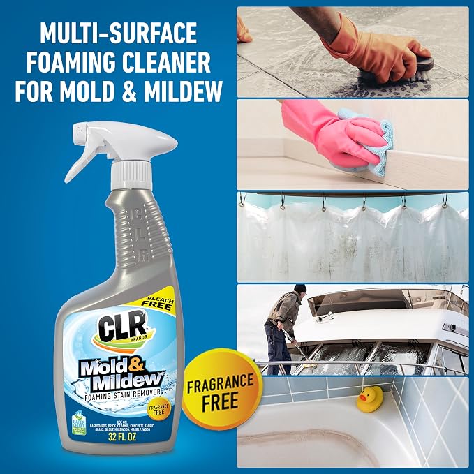 CLR Brands Mold and Mildew Stain Remover, 32 oz. Spray Bottle, Pack of 2, Multi-Surface Stain Remover, Works on Tile, Wood, Concrete, Glass, and More