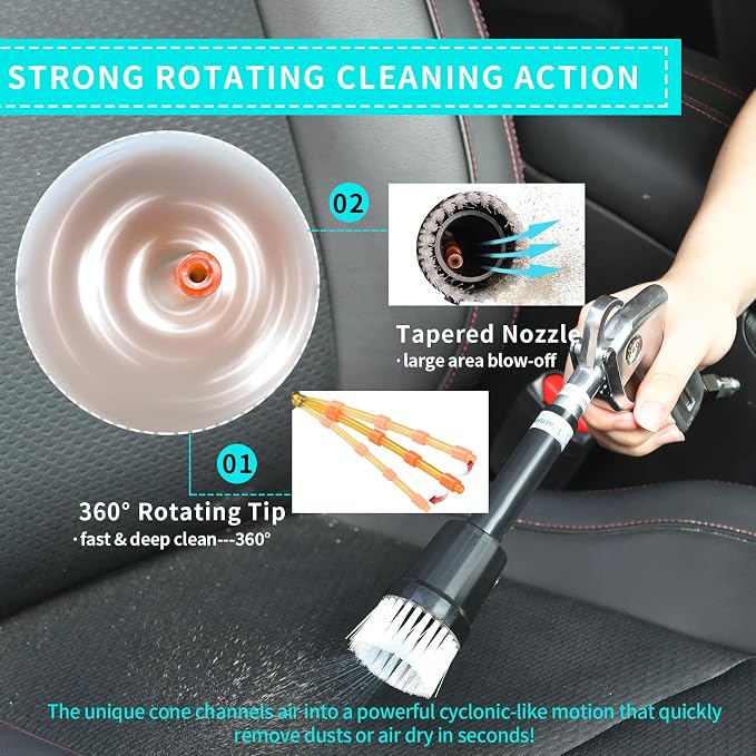 GOCCIDA High Pressure Tornado Dry Car Cleaning Gun Detailing Air Tool | Air Blow Gun for Car Detailing Car Duster High Pressure Interior Cleaner Car Interior Detailing Kit with Brush Nozzle