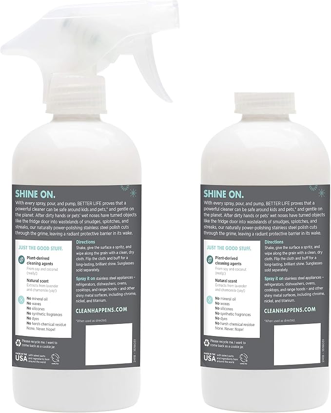 BETTER LIFE Stainless Steel Cleaner - 2 Pack 16 oz Streak-Free Stainless Steel Polish for Kitchen Sinks, Stoves, Metal Appliance, Refrigerator - Removes Grease & Water Stains - Chamomile-Lavender