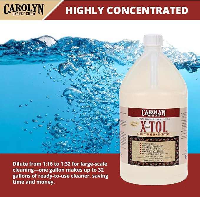 Carolyn X-TOL Carpet Shampoo Concentrate – 1 Gallon | Professional Carpet, Rug & Upholstery Cleaner | Deep Cleaning Formula for Wool, Oriental Rugs & Fabric Furniture | Made in USA