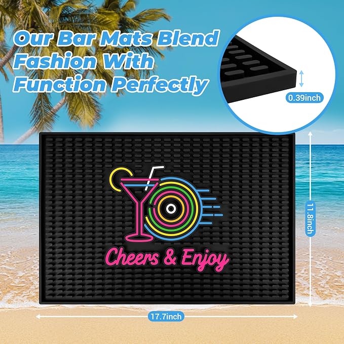 Neon Tiki Black Bar Mat 18 x 12 Inch - Thick Rubber Bar Mats for Countertop and Bartending - Professional Bar Spill Mat for Home Bar Accessories, Bar Cart Decor and Bartender Accessories （XLCY）