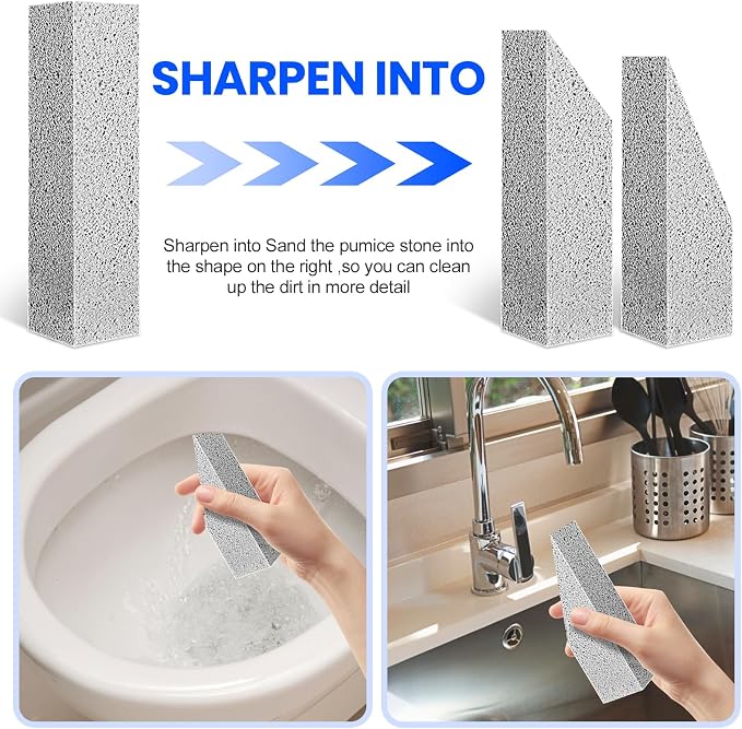 Riuja 6 Pack Pumice Stone Toilet Bowl Cleaner, Pumice Stone for Cleaning | Scouring Stick Removes Hard Water Ring & Rust Stain, Easy to Shape Powerfully Cleans Toilets, Ceramic, Grill, Tub, Pool, Sink