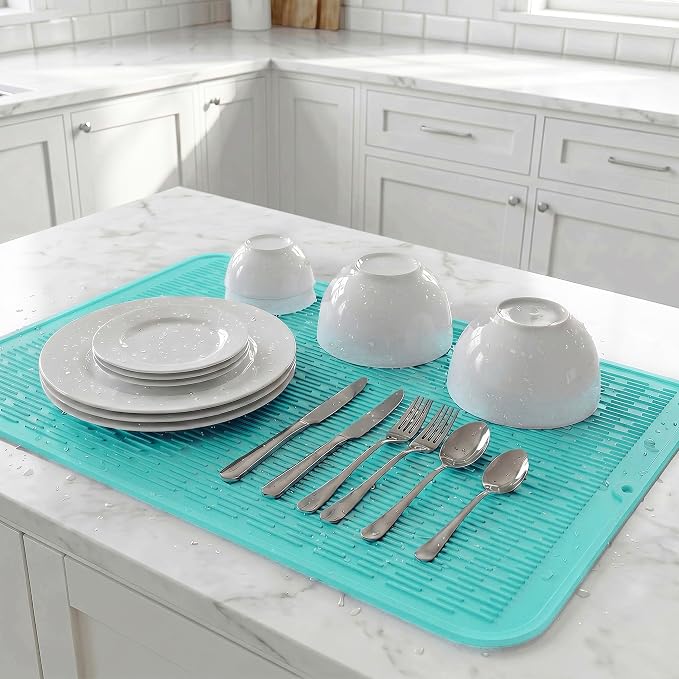 MicoYang Silicone Dish Drying Mat for Multiple Usage,Easy clean,Eco-friendly,Heat-resistant Silicone Mat for Kitchen Counter or Sink,Refrigerator or Drawer Liner Mint 5XL 36inches x 18inches
