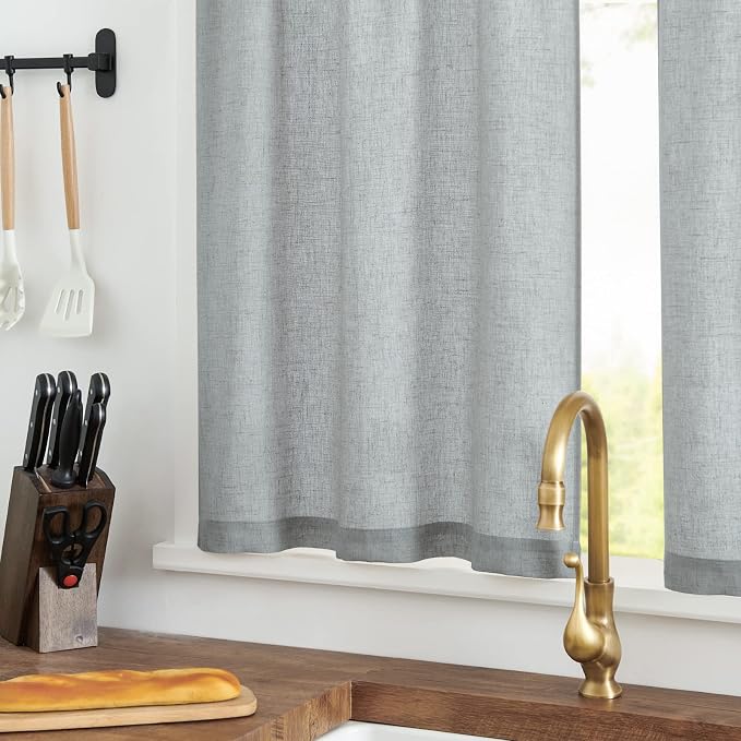 jinchan Lien Tier Curtains and Valances, 26x24, 3 Panels, Grey | Light filtering, rod pocket, cafe curtains, farmhouse, machine washable, small window decor, kitchen, laundry room, RV