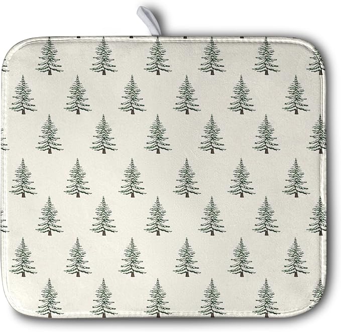 Christmas Tree Dish Drying Mat Winter Xmas Holiday Drying Mats Microfiber Absorbent Dishes Drying Pad Reusable Washable Kitchen Countertop Protector Dish Drainer Rack Mat 16x18 Inch