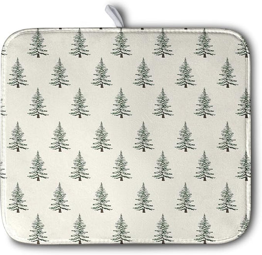 Christmas Tree Dish Drying Mat Winter Xmas Holiday Drying Mats Microfiber Absorbent Dishes Drying Pad Reusable Washable Kitchen Countertop Protector Dish Drainer Rack Mat 16x18 Inch