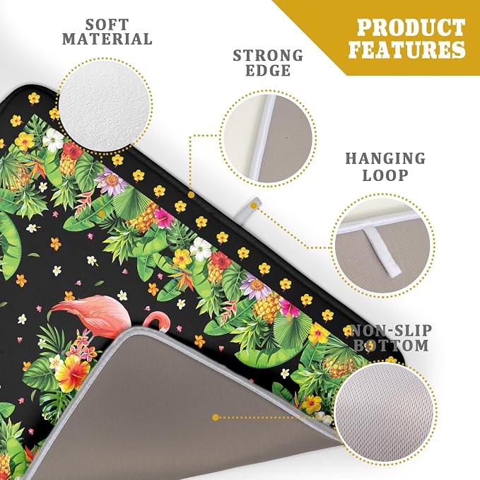 Giwawa Tropical Flamingo Dish Drying Mat Palm Leaves Absorbent Dishes Drainer Pad Microfiber Dish Rack Mat for Kitchen Countertop Decor 18x24 Inch