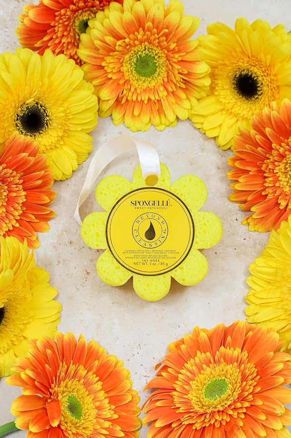 Spongellé Sweet Patchouli Wild Flower Bath Sponge | Built-in Body Wash & Body Scrubber, Shower Loofah Sponge for Women | 14+ uses