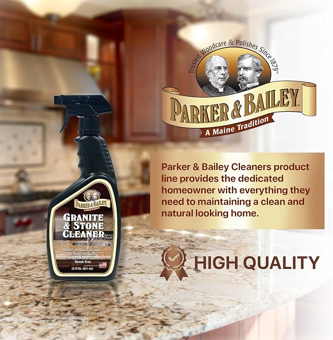 Parker & Bailey Granite & Stone Cleaner - Countertop Kitchen Island Cleaning Spray Marble Tile Slate Quartz Daily Bathroom Counter -White, 24 Oz