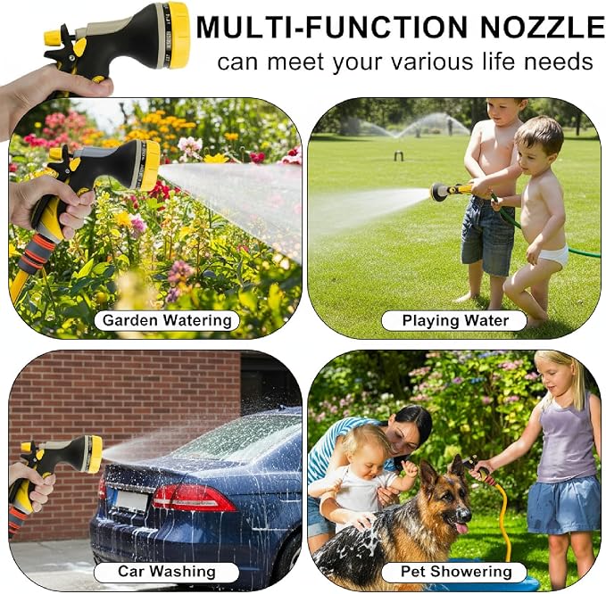 Garden Hose Nozzle with Adjustable 10 Watering Patterns Hose Spray Nozzle | Slip Resistant High Pressure Leak-Proof ,Water Hose Nozzle Sprayer for Plants & Lawns Watering,Car Washing and Pet Showering
