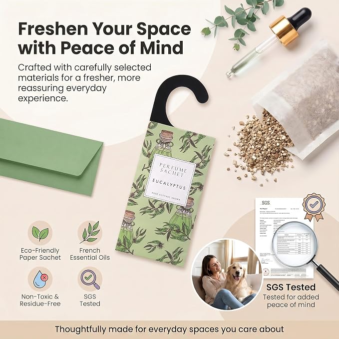Large 12 Packs Eucalyptus Hanging Scented Sachets Long-Lasting Closet Deodorizer Air Freshener Fabric Refresher Odor Eliminator for Drawer Home Fragrance Gift Set