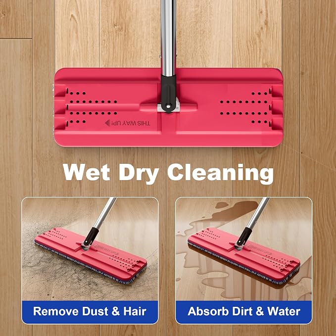 JOYMOOP Flat Mop System, Microfiber Mop and Bucket Set, Black, Floor & Wall Cleaning Mop for Home & Commercial Use, 60" Long Handle, Includes 5 Washable Pads
