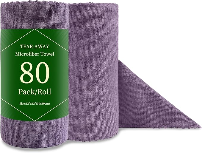 Jessy Home 80 Pack Microfiber Cleaning Cloth Roll Reusable Paper Towels 12"x12" Tear Away Cloth, Microfiber Towels for Cars, Wash Cloths, Lint Free Rags for House, Kitchen,Window,Cleaning Supplies