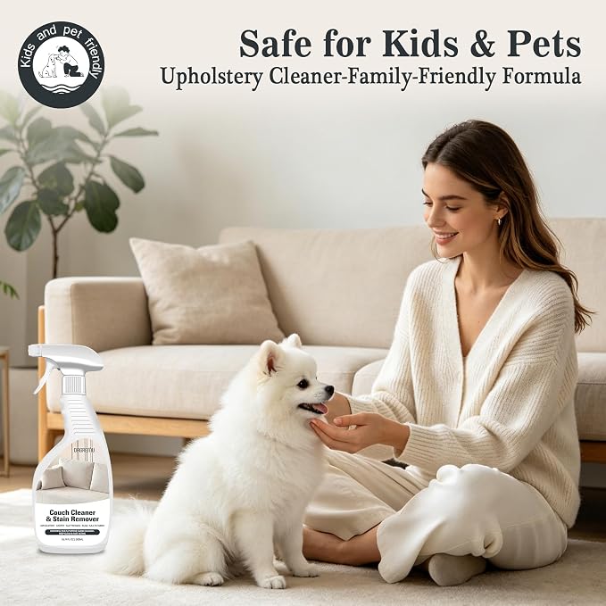 Couch Cleaner Stain Remover Spray - Multi-Surface Fabric Upholstery Cleaner | Pet Safe, Non Toxic, Quick Drying. Professional Strength for Sofa, Couch and Carpet - Includes Brush and Towel (2 Pack)