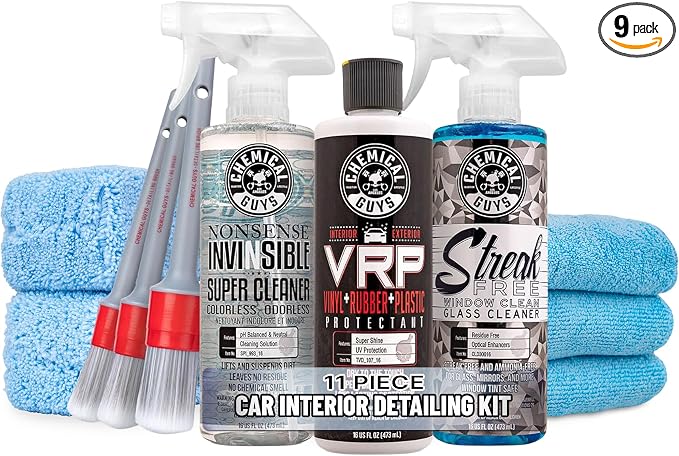 Chemical Guys, 11-Piece Interior Car Detailing Kit, VRP, Nonsense & Glass | With VRP protectant, Nonsense cleaner, glass cleaner, 3 detailing brushes, 3 microfiber towels, complete kit
