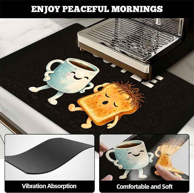 Dish Drying Mat Large Coffee Mat Absorbent Drying Mat for Kitchen Counter Coffee Bar Accessories 32"x 17", Coffee and Bread 2