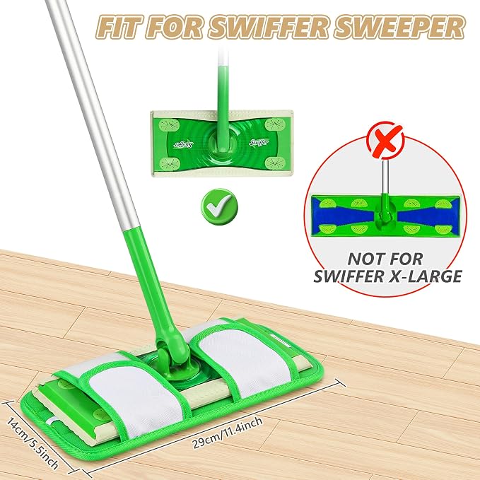Papclean 6 Pack Reusable Mop Pads Refills Compatible with Swiffer Sweeper | Dry Sweep & Wet Mop, Washable Cloth 100 Times, Pick Dirt, Dust & Pet Hair for Hardwood, Tile, Laminate, Kitchen, Bathroom