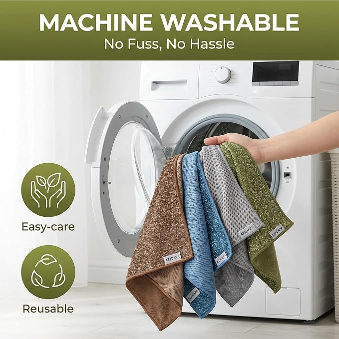 2-in-1 Scrub & Wipe Microfiber Cleaning Cloths – Non-Scratch Scrubbing Side + Soft Absorbent Side – Reusable Dual-Sided Cleaning Towels (6 Pack)