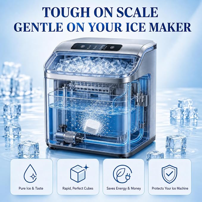 Ice Machine Cleaner Tablets Descaler, 24 Count Nickel Safe Ice Maker Cleaner Tablets, Compatible with Countertop, Nugget, Opal, Kitchenaid, GE Profile, Food-Grade Formula, Effective Descaling