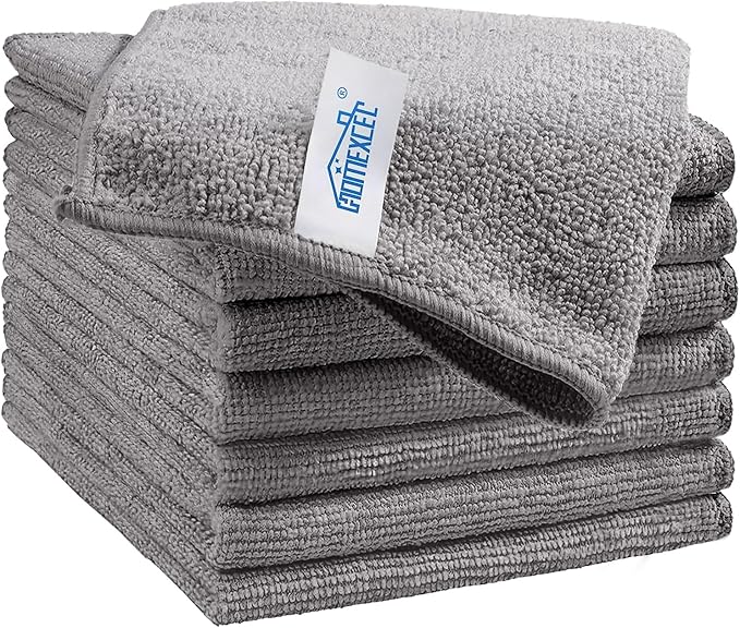 HOMEXCEL 8PK Microfiber Cleaning Cloth, Cleaning Rags for Home, 11.5x11.5in | Reusable, Lint Free, Scratch-Free and Highly Absorbent Towels for Kitchen, Window and Glass, Cars, Grey