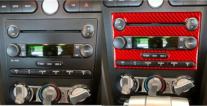 Red Real Carbon Fiber Trim for Ford Mustang Accessories | for GT Shelby 2005 2006 2007 2008 2009 Radio Dash Panel Frame Interior Thick Overlay Decal