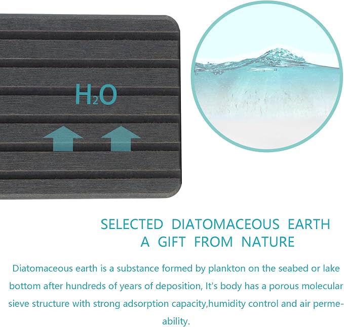 NiuYichee 2 PCS Water Absorbent diatomite Coasters, 8.3" x 4" Water Absorbing Stone Tray for Sink, Stone Drying mat for Kitchen Counter, Stone soap Tray Used for Hand Soaps & toiletries & Plants