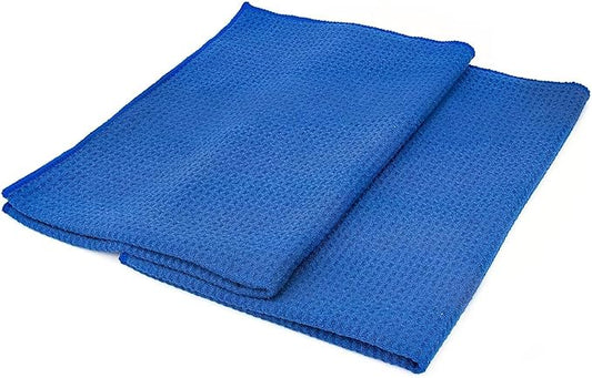 The Rag Company - Standard Waffle Weave Microfiber Towels (2-Pack) Detailing, Window, Glass and Drying, Wax & Polish, Lint-Free, Streak-Free, 370gsm, 16in x 24in, Royal Blue