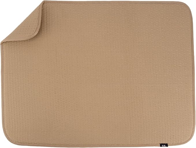 S&T INC. Dish Drying Mat, 18" x 24", XL, Diamond Texture, Tan | Absorbent Microfiber, Extra Large Kitchen Counter Mat for Dishes, Utensils, Pots and Pans, Machine Washable
