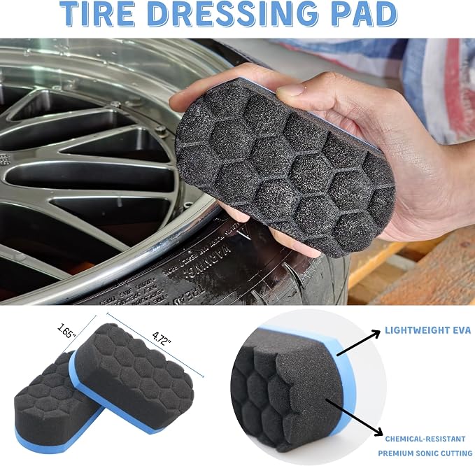oesee 7PCS Car Wheel Rims Detail Cleaning PRO Wash Kit, Wheel Wash Mitt, Tire Brush, 2PCS Soft Wheels Brush, Detailing Brush, and Tire Dressing Pads, Microfiber Dry Towel Scratch-Free Cleaning