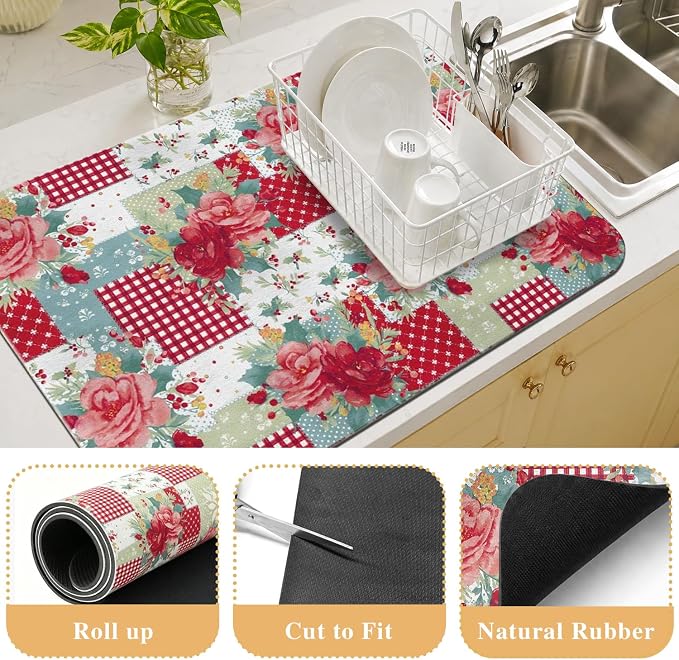 Kitchen Countertop Dish Drying Mat,Super Absorbent Coffee Bar Mat for Maker Espresso Machine, Anti-Slip Accessories for Kitchen Countertops 24x18 Inch