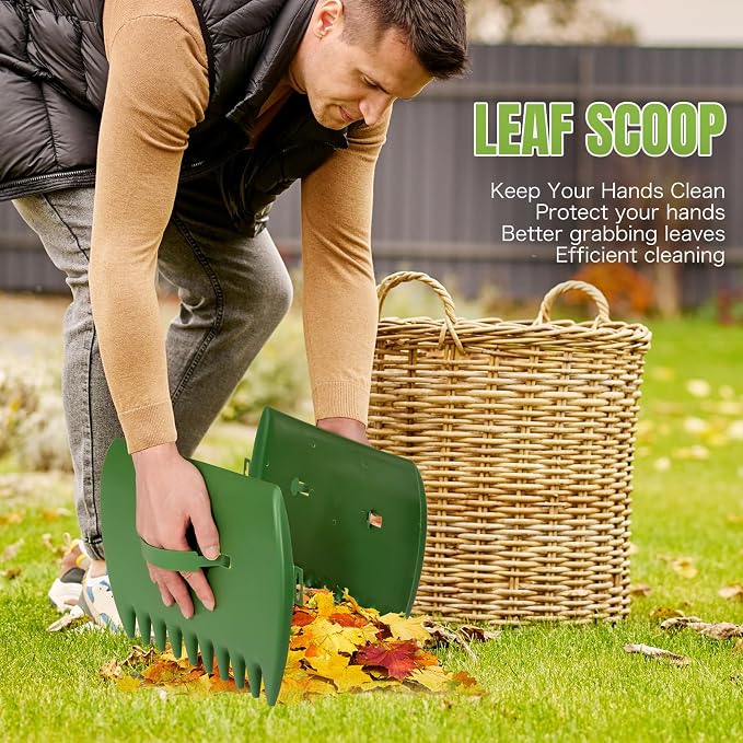65 Inch 25 Tines Metal Leaf Rake Set with 32 Gal Bags Scoops, 18in Wide | Heavy duty lawn rake, Garden leaf collector, Yard clean up tool, Metal tines rake, Camping gear, Shrub rake, Weed remover