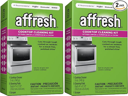 Affresh Cooktop Cleaning Kit, Safe for Glass & Ceramic Cooktops, Includes 5 oz cleaner, 5 pads, 1 scraper (Pack of 2)