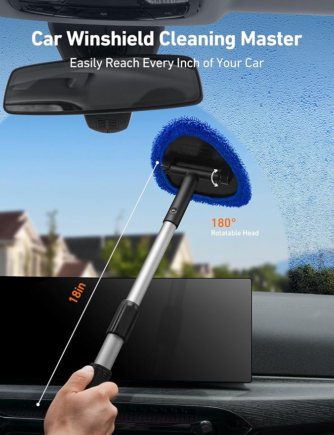AstroAI 8pcs Windshield Cleaner Tool, Car Interior Detailing Kit with AC Vent Brush, 3 Cleaning Brushes, 4 Microfiber Pads and Spray Bottle, All-Inclusive Cleaning Solution, Car Accessories, Blue