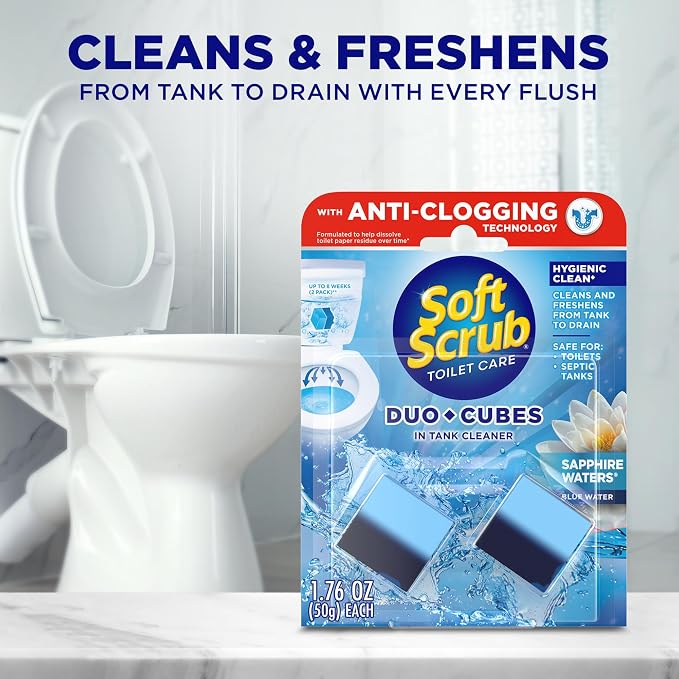 Soft Scrub In-Tank Toilet Cleaner Duo-Cubes, Sapphire Waters, 2 Ct (Pack of 7), Cleans & Freshens, Helps Fight Toilet Ring, Hard Water & Limescale Stains