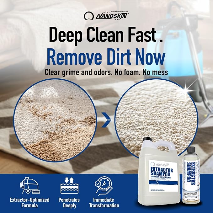 Nanoskin EXTRACTOR SHAMPOO Low Foaming Carpet Cleaner 55 Gallons - Machine Use Upholstery Cleaner, Stain Remover & Odor Eliminator on Rug Car Upholstery Carpets | For Automotive, Home, Office & More