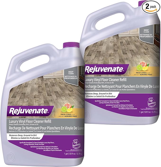 Rejuvenate Luxury Vinyl Floor Cleaner 1 Gal, Fresh Citrus Scent, 2 Pack | No-Streak Formula Deep Cleans Dirt, Grime & Oil, Refills 32oz Rejuvenate Vinyl Floor Cleaner, Safe For Pets & Kids