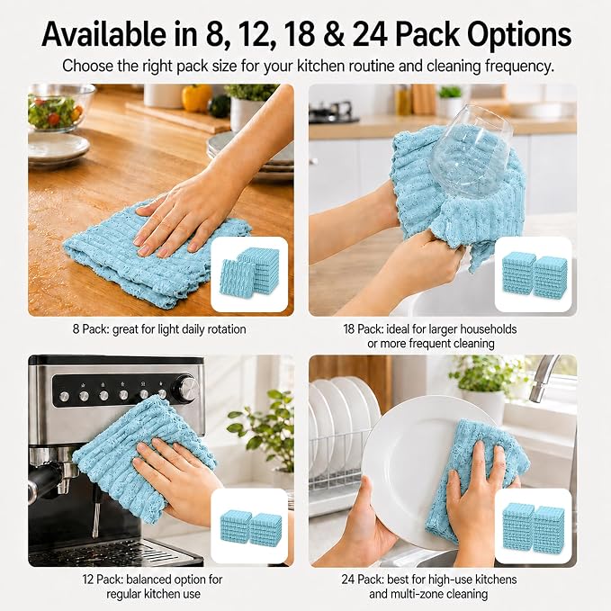 kimteny Microfiber Dish Cloths for Kitchen, 12 Pack 12 x 12 Inch Coral Velvet Kitchen Cleaning Cloths, Absorbent Reusable Non-Scratch Dish Rags for Dishes, Countertops & Sink