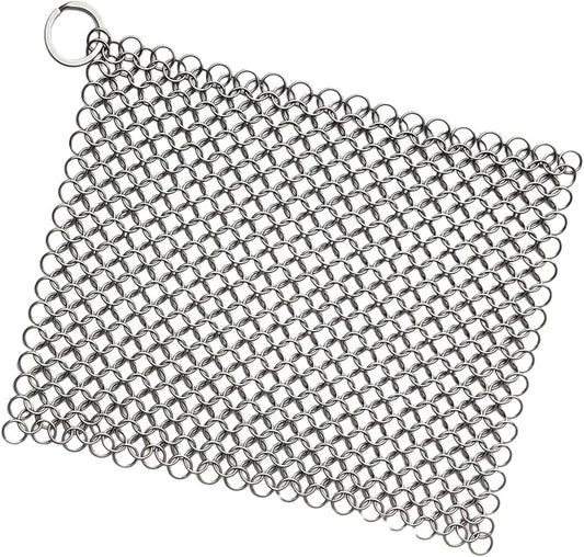 8"x6" Cast Iron Scrubber Stainless Steel Chainmail Cleaner for Pre-Seasoned Pans, Griddles, BBQ Grill and Pot Cookware Cleaning