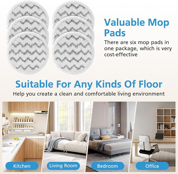 3897A 3712 Pads for Bissell SpinWave SmartSteam Scrubbing Steam Mop, 6 Pack | ONLY for 3897A / 3712 Model, Washable & Reuseable Mop Refill Head Pads for Rotating Steam Cleaner