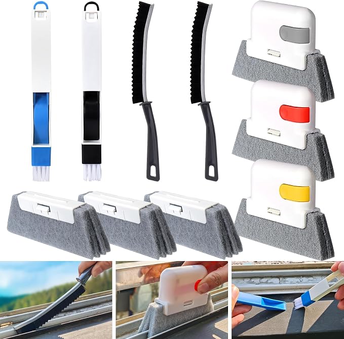 XANGNIER Window Track Cleaning Tools,Window Sill Cleaner Tool Kit,10 Pcs | Sliding Door Track Cleaner,Groove Crevice Seal Cleaning Brush for Tile Lines/Shutter/Car Vents/Air Conditioner/Keyboard
