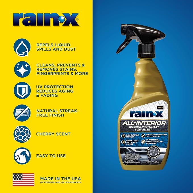 Rain-X 620232SRP All-Interior Cleaner Protectant & Repellent for Car Interiors, Cleans + Repels Liquid Spills & Dust without Residue, Cherry Scent 16 Fl Oz.