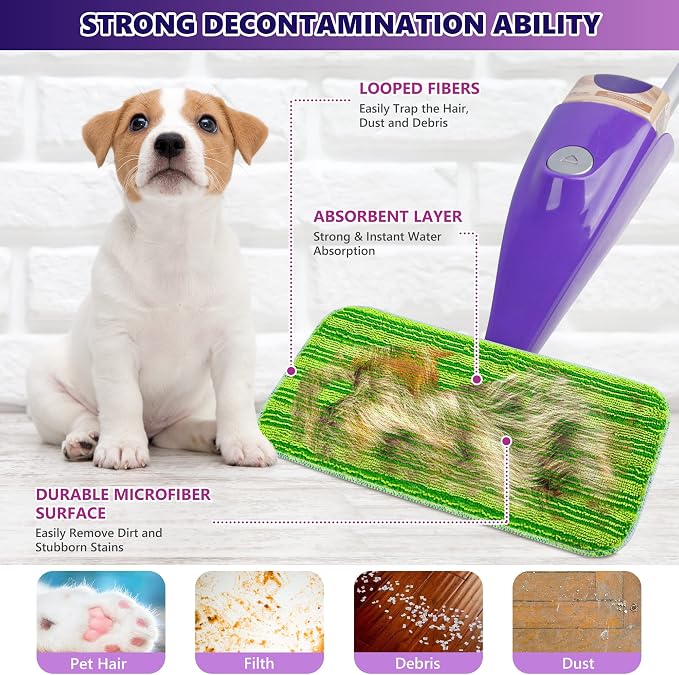 Reusable Mop Pads Compatible with Swiffer Wet Jet, Wet Jet Pads Refills for Swiffer Mop, Microfiber Replacement Pads for Hardwood Floor Cleaning, Dry Wet Mopping Cloths for 12" Wet Jet Refill, 4 Pack