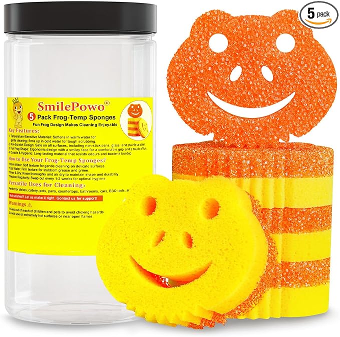 5 Pack Scrub Sponge, Dual-Sided Temperature Controlled Kitchen Sponge