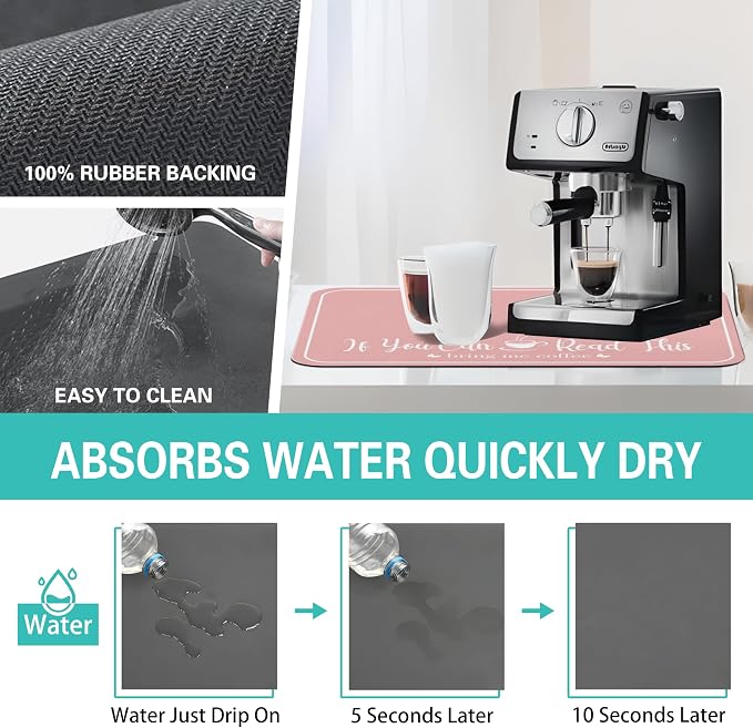 Coffee Bar Mat for Countertops 18inx24in,Absorbent Hide Stain Anti-Slip Cafe Bar Accessories Fit Under Coffee Machine Mat,dish drying mats for kitchen