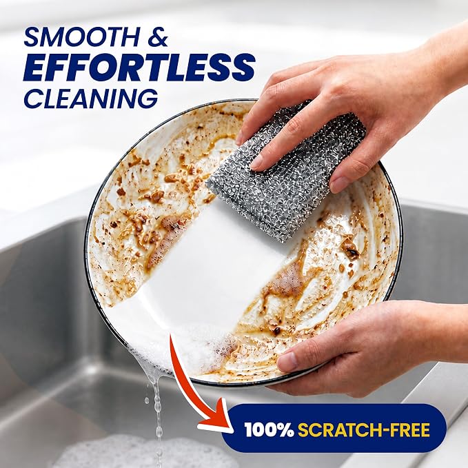 SCRUBIT Scrub Sponges for Kitchen, Non-Scratch Dish Sponges, Heavy Duty Steel Wool Scrubber Sponges Kitchen & Dishes Scrubbers (12)